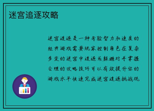 迷宫追逐攻略 迷宫追逐攻略