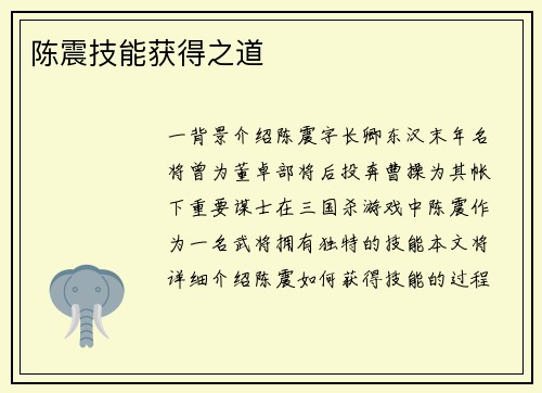 陈震技能获得之道 陈震技能获得之道