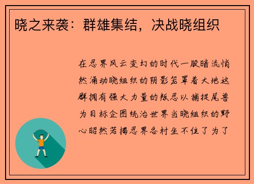 晓之来袭:群雄集结,决战晓组织